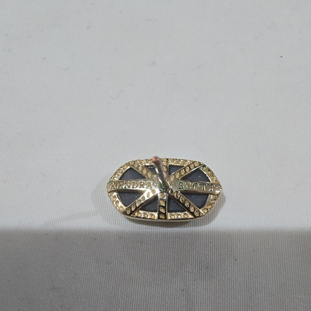 Kendra Scott Gold Frame Gray Druzy Oval Stud Earrings - Picture 3 of 4